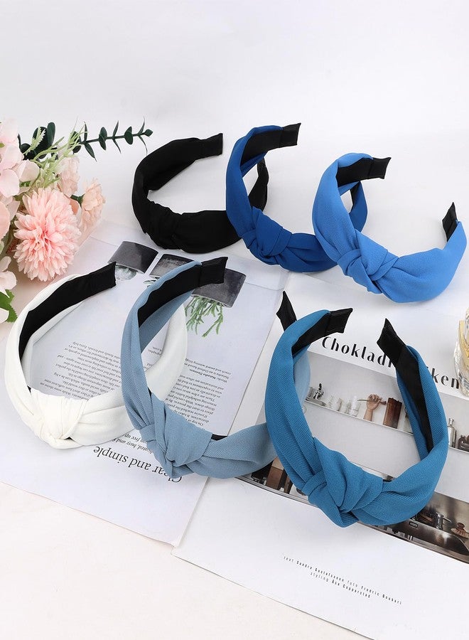 Amariver Knotted Headband for Women Non-slip Head Bands Top Knot Headbands Solid Colors Blue Headbands Fashion Hair Accessories for Women Girls - Image 4